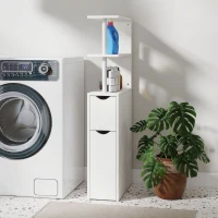 HOMCOM Dulap de Baie Slim cu Sertare și Rafturi, Dulap Economisitor de Spațiu cu Sertar pe Roți, Coloană de Baie pentru Sufragerie sau Living, 20x45x115 cm, Alb(m-2)