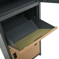 Parcel Mailbox with Integrated Planter and Letter Storage, Anti-Theft Parcel Delivery Box with Viewing Window, 50L x 37W x 118.5H cm, Grey+Wood(m-9)