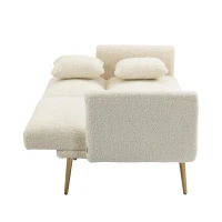 Modern 2-Seater Sofa with 3-Position Adjustable Backrest, Convertible Loveseat with Thick Padded Cushions, 165L x 72.5W x 75H cm, White Teddy(m-13)