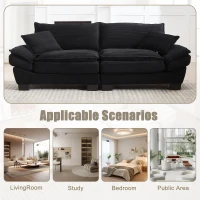 Oversized Two-Seater Sofa with Modern Deep-Seated Modular Design, Comfortable Daybed with Ergonomic Curves, 224L x 81W x 81H cm, Black(m-4)