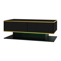 Modern LED Coffee Table with USB-Powered Colour-Changing Light Strip, Functional Center Table with 3 Drawers, 100L x 50W x 40H cm, Black(m-12)