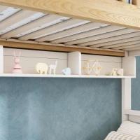 House-Shaped Bunk Bed with Staircase Storage, Space-Saving Kids Bed with Integrated Shelves, 244L x 140W x 206H cm, White+Natural(m-6)