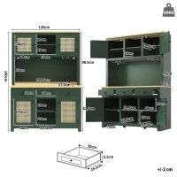 Large Freestanding Storage Cabinet with Adjustable Shelves, Tall Kitchen Cupboard with Colour-Changing Lighting, 120L x 40W x 180H cm, Antique Green(m-3)
