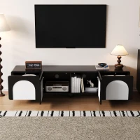 Móvel TV com 2 gavetas e 2 portas, pés redondos ,180X38X45 cm, Preto+Branco(m-2)
