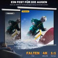 HOMCOM Projectiescherm 189,5 x 189,5 cm 233,68 cm 1:1 HD 4K Rollo-scherm voor thuisbioscoop voor thuisbioscoop kantoorpresentaties(m-4)
