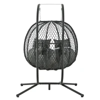Cadeira suspensa em forma de ovo com suporte, cadeira de baloiço com apoio de pés regulável, cadeira suspensa de jardim com almofada de assento & almofado, 140x94x197 cm, Cinzento(m-12)