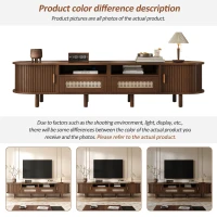 Rattan TV Stand with Sliding Doors and 8 Solid Wood Legs, Oak TV Cabinet with Rounded Corner, 170L x 40W x 40H cm, Oak(m-4)