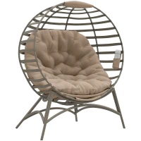 Outsunny Egg Chair with Soft Cushion, Steel Frame and Side Pocket, Garden Patio Basket Chair for Indoor, Outdoor, Brown(m-19)