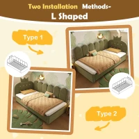 Upholstered Daybed with Pull-Out Trundle and Lattice Detail, Crown-Headboard Kids Bed with Metal Slatted Frame, 194L x 98W x 95H cm, Green(m-4)