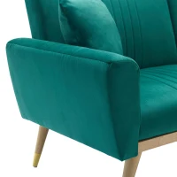Convertible Futon Sofa Bed with 3-Position Adjustable Backrest, Modern Fleece Loveseat with Solid Wood Legs, 197.5L x 86W x 60H cm, Green(m-11)
