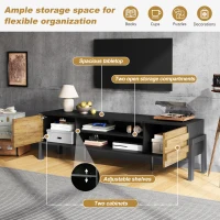 Low-Profile TV Cabinet with Soft-Close Hinges and Adjustable Shelves, Stylish TV Stand with 2 Cabinets, 175L x 39.5W x 53H cm, Natural(m-5)