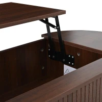 Lift-Up Oval Coffee Table with Hidden Storage and Roller-Shutter Doors, Space-Saving Centre Table with Solid Wood Legs, 120L x 50W x 39.5H cm, Wood(m-10)