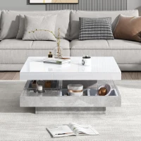 360° Rotating Square Coffee Table with Concealed Storage Compartments, White Center Table with Durable Construction, 70L x 70W x 36H cm, White(m-6)