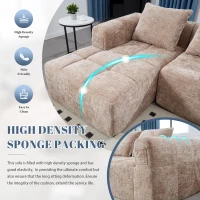 Oversized Modular L-Shaped Sofa with Deep-Seated Sleeper Design, Plush Sectional Sofa with Hidden Side Pockets, 250L x 158W x 60H cm, Khaki(m-6)