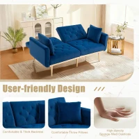 Modern 2-Seater Sofa with 3-Position Adjustable Backrest, Convertible Loveseat with Thick Padded Cushions, 165L x 72.5W x 75H cm, Navy(m-7)