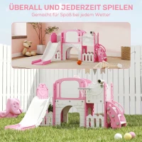 AIYAPLAY 7 in 1 Toddler Slide Set with Basketball Hoop, Climbing Frame, Telescope, Drawing Board, Storage Box, Pink(m-8)
