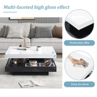 Contemporary Coffee Table with Large-Capacity Lower Shelf, 2-Tone Center Table with Recessed Compartments, 70L x 70W x 36H cm, Black(m-4)