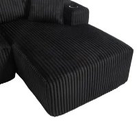Modular L-Shaped Sectional Sofa with Deep Seat, Plush Corduroy Boneless Couch for Living Room, 257L x 160W x 80H cm, Black(m-13)