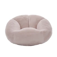 Shell-Shaped Bean Bag Chair with High-Rebound Memory Foam Filling, Ergonomic Floor Lounger with Faux Fur Removable Cover, 100L x 90W x 57H cm, Pink(m-2)