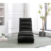 Fabric Relaxation Chaise Longue with Gentle Vibration, Contoured Ergonomic Floor Lounger with Side Pocket, 148L x 55W x 87H cm, Black(m-1)