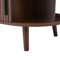 Lift-Up Oval Coffee Table with Hidden Storage and Roller-Shutter Doors, Space-Saving Centre Table with Solid Wood Legs, 120L x 50W x 39.5H cm, Wood(m-12)