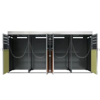 Lockable Bin Storage Unit with Integrated Planter, Lockable Trash Can Shed with Corrosion-Resistant Frame, 264L x 80W x 124.5H cm, Grey+Wood(m-10)
