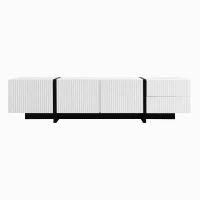 Stylish TV Cabinet with MDF and Particleboard Construction, Soft-Close TV Stand with 3 Doors and 2 Drawers, 190L x 35W x 45H cm, Black+White(m-1)