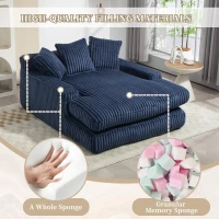 Modern Oversized Chaise Lounge Chair with Memory Foam Seat, Versatile Sofa Bed for Living Room or Bedroom, 155L x 125W x 63H cm, Navy(m-6)