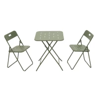 Conjunto bistrô dobrável de 3 peças em aço, com 2 cadeiras + 1 mesa, Verde(m-1)
