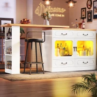 360° Rotating Kitchen Island with App-Controlled LED Lights and Music Sync, Extendable Bar Table with 4 Drawers, 135L x 39W x 93H cm, White(m-1)
