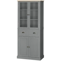 HOMCOM Buffet mueble de cocina armario de cocina 4 puertas, 2 puertas vitradas y 1 cajón estantes regulables - gris(m-8)
