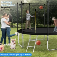 Outdoor Trampoline with Basketball Hoop and Safety Net, Heavy Duty Rebounder with Weatherproof Steel Frame, 366L x 366W x 76H cm, Black(m-5)