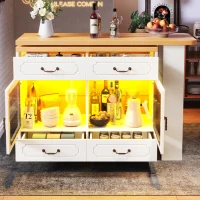 360° Rotating Kitchen Island with App-Controlled LED Lights and Music Sync, Extendable Bar Table with 4 Drawers, 135L x 39W x 93H cm, White(m-8)