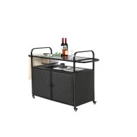 Carrito de bar para exterior con depósito para hielo, ruedas bloqueables, para jardín, zona de piscina y patio trasero, 131x50x91 cm, Negro(m-8)
