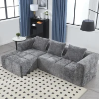 Oversized Modular L-Shaped Sofa with Deep-Seated Sleeper Design, Plush Sectional Sofa with Hidden Side Pockets, 250L x 158W x 60H cm, Grayi(m-1)