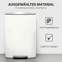 HOMCOM Mülleimer Küche 50 Liter Treteimer mit Bleib-Offen-Funktion, Soft-Close-Deckel, Pedal, Cremeweiß(m-6)
