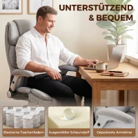 HOMCOM Bureaustoel met airbag-lendensteun, opklapbare armleuningen, pocketveren, lichtgrijs(m-6)