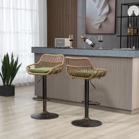 Set of 2 Swivel Bar Stools with Padded Linen Seat and Iron Frame, Height-Adjustable Counter Chairs with Metal Disc Base, 48L x 49W x 109H cm, Green(m-1)