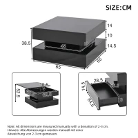 Lift-Up Coffee Table with App-Controlled LED Light Strip and Hidden Storage, Stylish Center Table with 2 Drawers, 65L x 65W x 38.5H cm, Black(m-3)