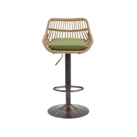 Set of 2 Swivel Bar Stools with Padded Linen Seat and Iron Frame, Height-Adjustable Counter Chairs with Metal Disc Base, 48L x 49W x 109H cm, Green(m-13)