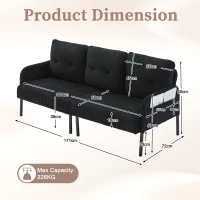 Oversized Two-Seater Corduroy Sofa with Ergonomic Curves, Comfortable Loveseat with Dual Side Storage Pockets, 171L x 72W x 80H cm, Black(m-3)