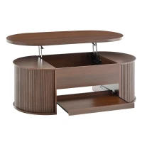 Lift-Top Coffee Table with Wooden Sides and Extendable Lower Shelf, Height-Adjustable Center Table with Ample Storage, 110L x 55.5W x 40H cm, Wood(m-10)