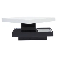 Contemporary Coffee Table with Large-Capacity Lower Shelf, 2-Tone Center Table with Recessed Compartments, 70L x 70W x 36H cm, Black(m-15)