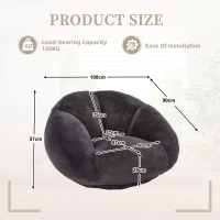 Shell-Shaped Bean Bag Chair with High-Rebound Memory Foam Filling, Ergonomic Floor Lounger with Faux Fur Removable Cover, 100L x 90W x 57H cm, Black(m-3)