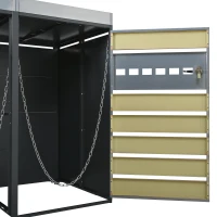 Lockable Outdoor Bin Storage Cabinet with Integrated Planter, Double Bin Storage Shed with Galvanised Steel Frame, 132L x 80W x 124.5H cm, Grey+Wood(m-10)
