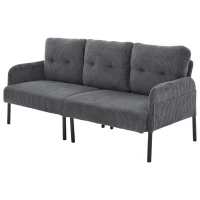 Oversized Two-Seater Corduroy Sofa with Ergonomic Curves, Comfortable Loveseat with Dual Side Storage Pockets, 171L x 72W x 80H cm, Charcoal Grey(m-11)