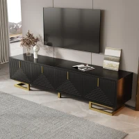 TV Cabinet with Textured Doors Metallic Handles and Sturdy Metal Legs, Elegant TV Stand with Integrated Shelves, 160L x 38W x 44.5H cm, Black(m-4)