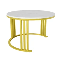 2-In-1 Round Coffee Table Set with High-Gloss Tops, Space-Saving Center Table Set with 2 Drawers, 70L x 70W x 46H cm, White(m-8)