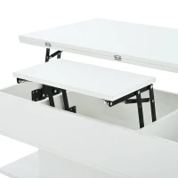 Multifunctional White Coffee Table with Integral Power Outlet, Modern Center Table with App-Controlled LED Light, 100L x 50W x 51.5H cm, White(m-10)