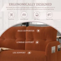Modern Two-Seater Corduroy Sofa with High-Rebound Springs, Comfortable Loveseat with Side Storage Pockets, 120L x 65W x 79H cm, Orange(m-7)